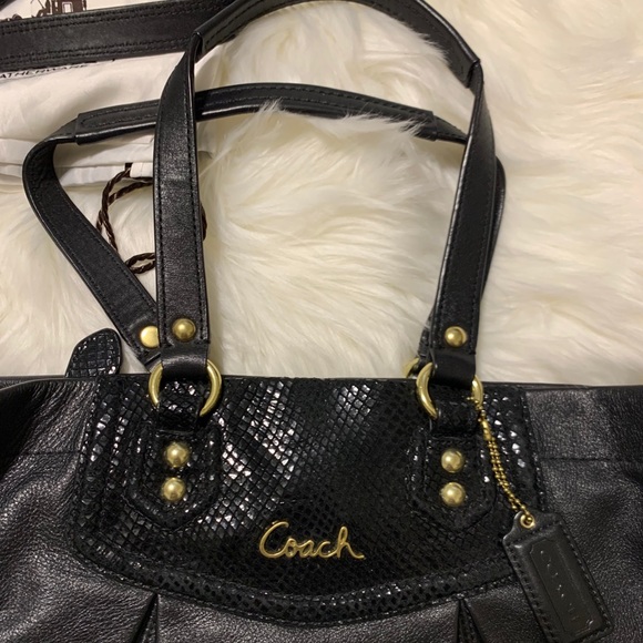 Coach Leather with Snake Print & Gold Accents Bag - Picture 5 of 14
